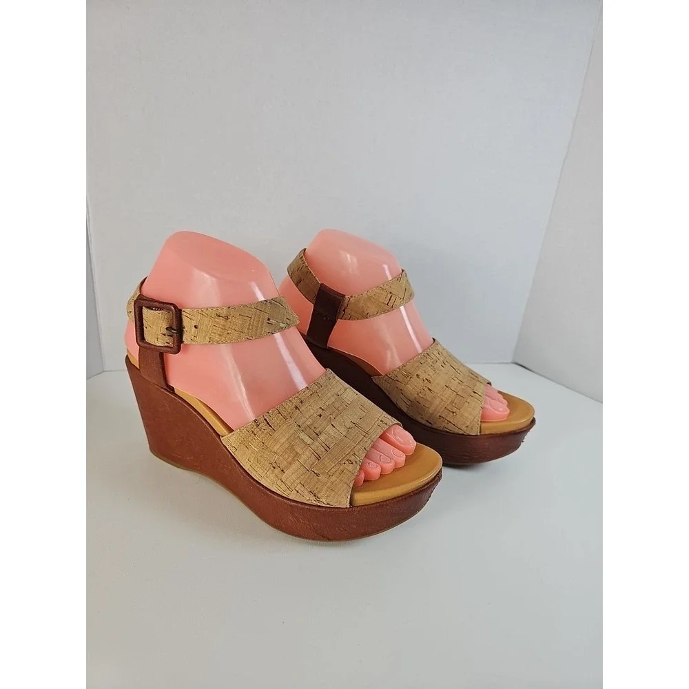 Kork‎ Ease Keirn Cork Leather Platform Wedge Sandal w/ Ankle Strap Sz 8M